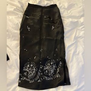Black satin Zara knee skirt with jewels . XS